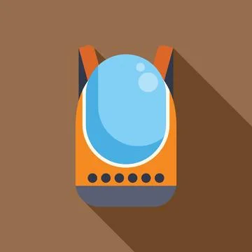 Orange spaceship floating in space with long shadow Stock Illustration