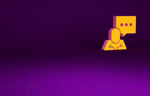 Orange Speech bubble chat icon isolated on purple background. Message icon. C Illustrazione stock
