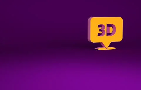Orange Speech bubble with text 3D icon isolated on purple background. Minimal Stock Illustration