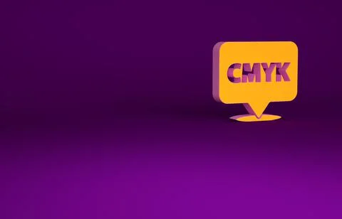 Orange Speech bubble with text CMYK icon isolated on purple background. Minim 库存插图