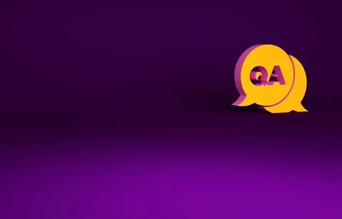 Orange Speech bubbles with Question and Answer icon isolated on purple backgr Illustrazione stock