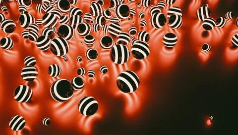 Orange sphere balls in random position with light effect - futuristic backgro Stock Illustration