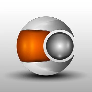 Orange sphere with different metallic sections.Conceptual design Stock Illustration