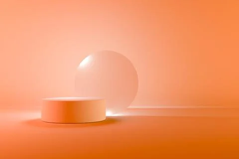 Orange sphere on a platform in a 3D orange room Stock Illustration