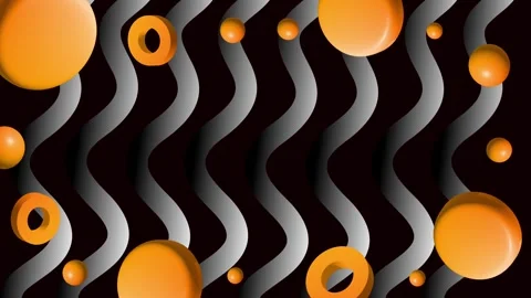 Orange spheres floating around wavy black and white abstract lines Stock Footage 321354943