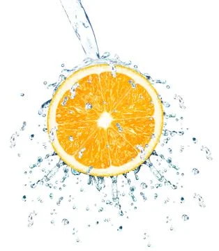 Orange splash isolated on white background Foto stock