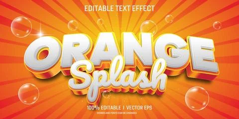 Orange splash vector 3d text effect with modern style design Illustrazione stock