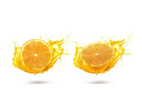 Orange with splashes isolated on white background Stock Photos