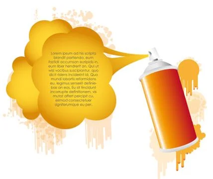 Orange spray bottle with gas cloud and text, vector illustration Stock Illustration