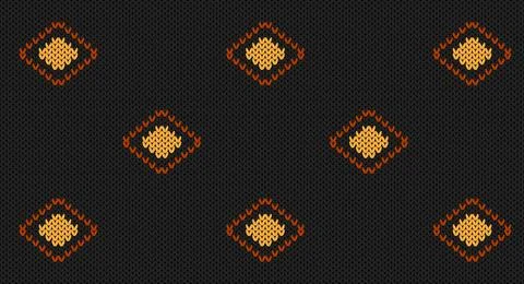 Orange square on grey knitted pattern, Festive Sweater Design. Seamless Kni.. Stock Illustration