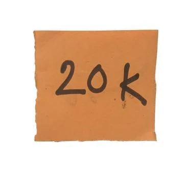 Orange square paper note with handwritten 20k text isolated on transparent .. Stock Photos