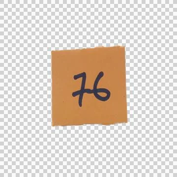 Orange square sticky note with number seventy six written in dark blue ink Фото