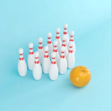Orange standing with bowling on pink background. Stock Illustration