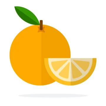 Orange with a stem and leaf and segment of orange flat isolated Stock Illustration