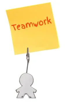Orange sticker, paper note isolated on white, teamwork Stock Photos