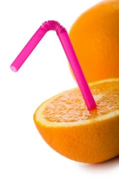 Orange with straw isolated Stock Photos