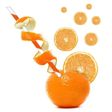 Orange with straw. Stock Photos