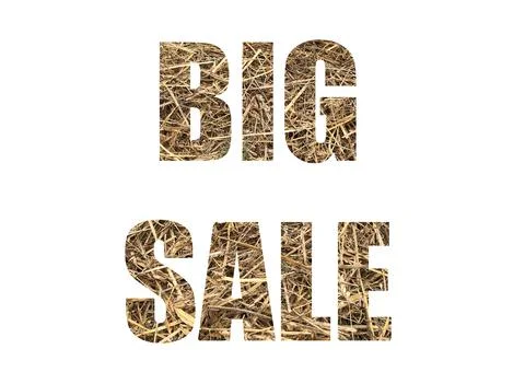 Orange straw texture. Shot through the cut-out silhouette of the word BIG SALE Stock-Fotos