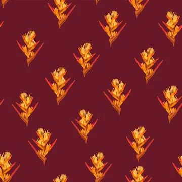 Orange Strelitzia flower pattern design with leaves and stem, calla lilies, h イラスト素材