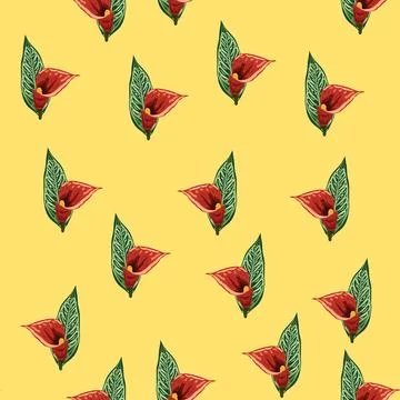 Orange Strelitzia flower pattern design with leaves and stem, calla lilies,.. Stockillustratie