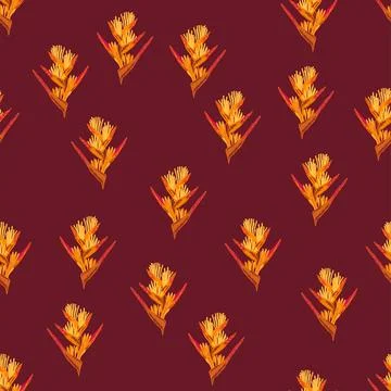 Orange Strelitzia flower pattern design with leaves and stem, calla lilies, h イラスト素材
