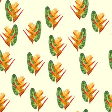 Orange Strelitzia flower pattern design with leaves and stem, calla lilies,.. Stockillustratie