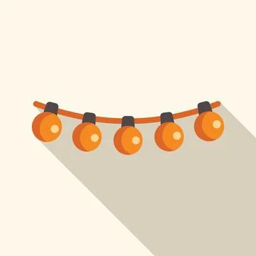 Orange string lights hanging on a cable with long shadow Stock Illustration