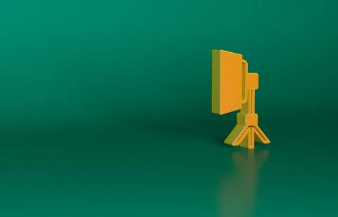 Orange Studio light bulb in softbox icon isolated on green background. Shadow Illustrazione stock