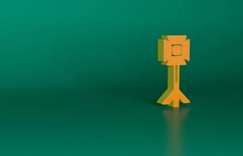 Orange Studio light bulb in softbox icon isolated on green background. Shadow Illustrazione stock