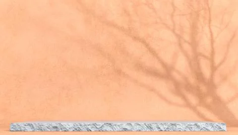 Orange studio for product presentation. Stone slab in center. Shadow of tree 스톡 일러스트