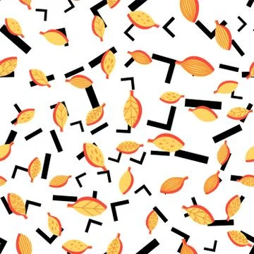 Orange stylized leaves seamless vector cartoon pattern Illustrazione stock