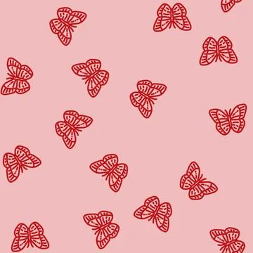 Orange sulfur summer line vector seamless pattern Stock Illustration