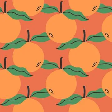 Orange summer pattern on red background. Simple seamless pattern with oranges Stock Illustration
