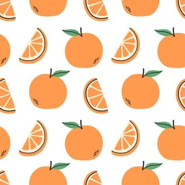 Orange summer pattern on white background. Simple seamless pattern with oranges Illustrazione stock