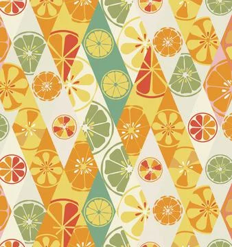 Orange summer texture with a pattern of lemons limes oranges citrus fresh fru 스톡 일러스트