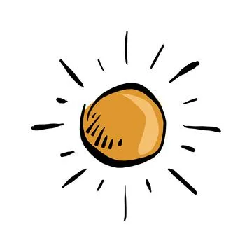 Orange sun with rays vector illustration sketch hand drawn with black lines i Stock Illustration