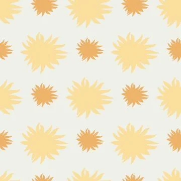 Orange sun silhouettes scribble seamless pattern. Hand drawn star ornament on Stock Illustration