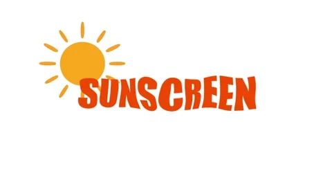 Orange “SUNSCREEN” text moves fluidly on a white background beside Stock Footage 333679972