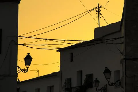 Orange sunset in Altea village, Alicante Stock Photos