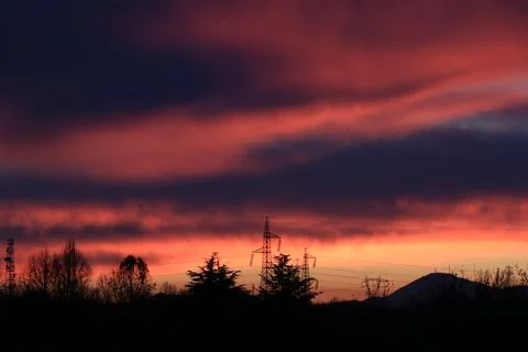 An orange sunset in the background Stock Photos