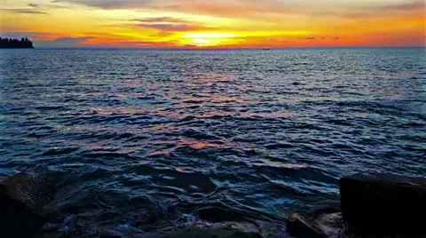 Orange sunset on a calm sea Video stock 33195937
