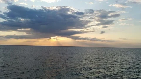 Orange Sunset From The Deck Of A Ship In The Open Sea Video stock 138595083