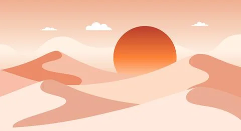 Orange Sunset Desert Landscape Illustrazione stock