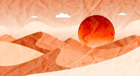 Orange Sunset Desert Landscape Illustrazione stock