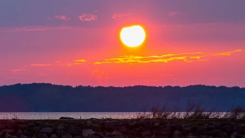 Orange Sunset on Lake Timelapse Stock Footage 80871248
