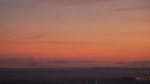 Orange sunset lights high above the city 库存影片 116027227