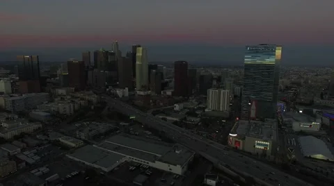 Orange sunset luna eclipse downtown los angeles Stock Footage 54764758