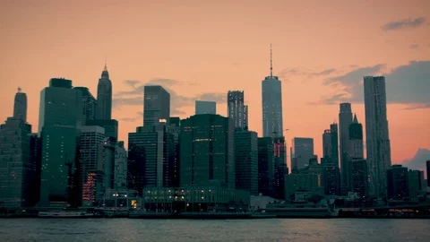 Orange sunset in New York static panorama from dambo 스톡 동영상 79849089