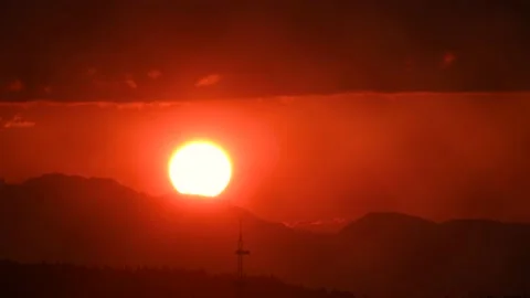 Orange sunset over the Alps Stock Footage 157821683