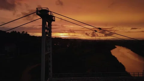 Orange sunset over the city, bright orange sunset over the river Stock Footage 211368805